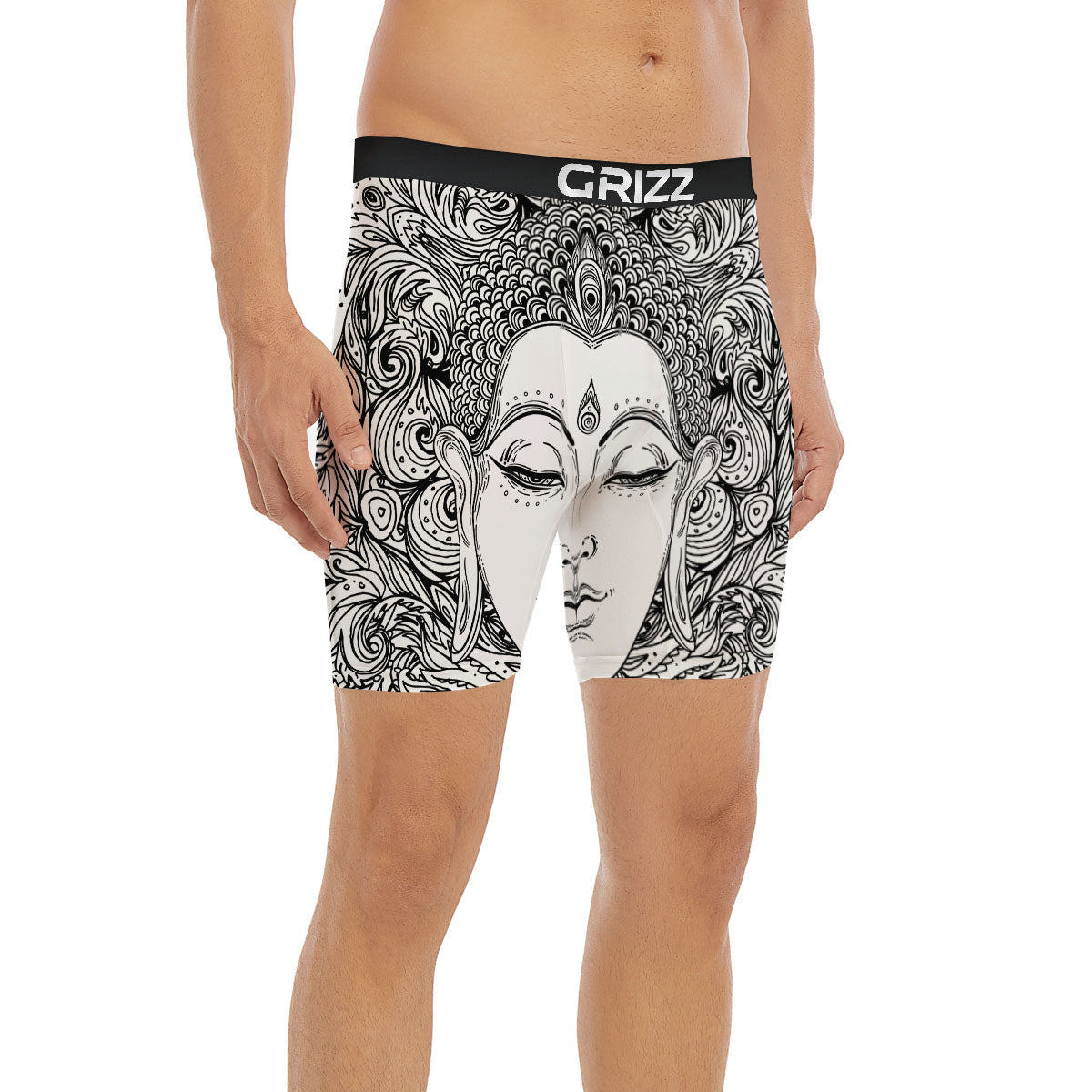 Buddha Mandala Spiritual Black White Print Boxer Briefs-grizzshop