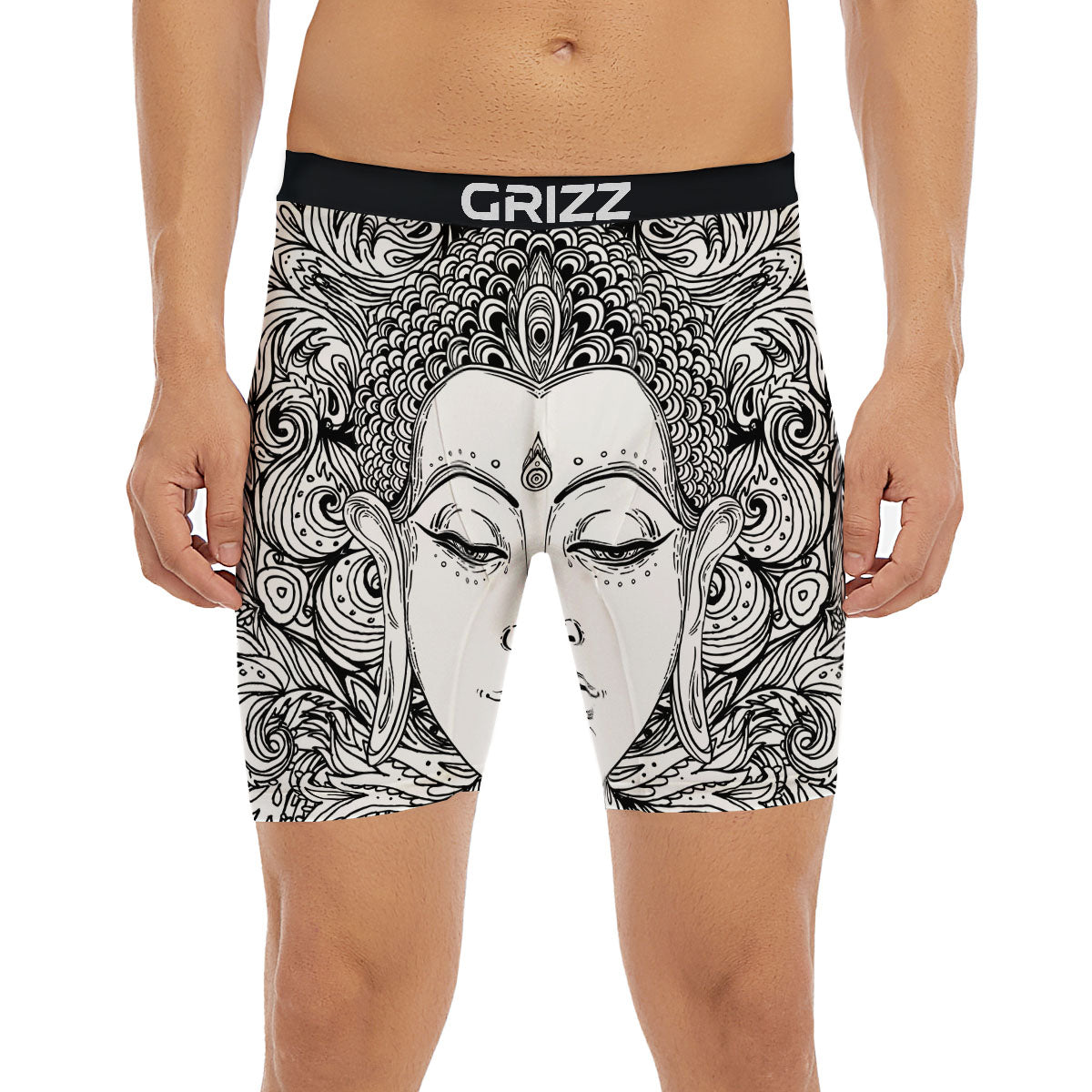 Buddha Mandala Spiritual Black White Print Boxer Briefs-grizzshop