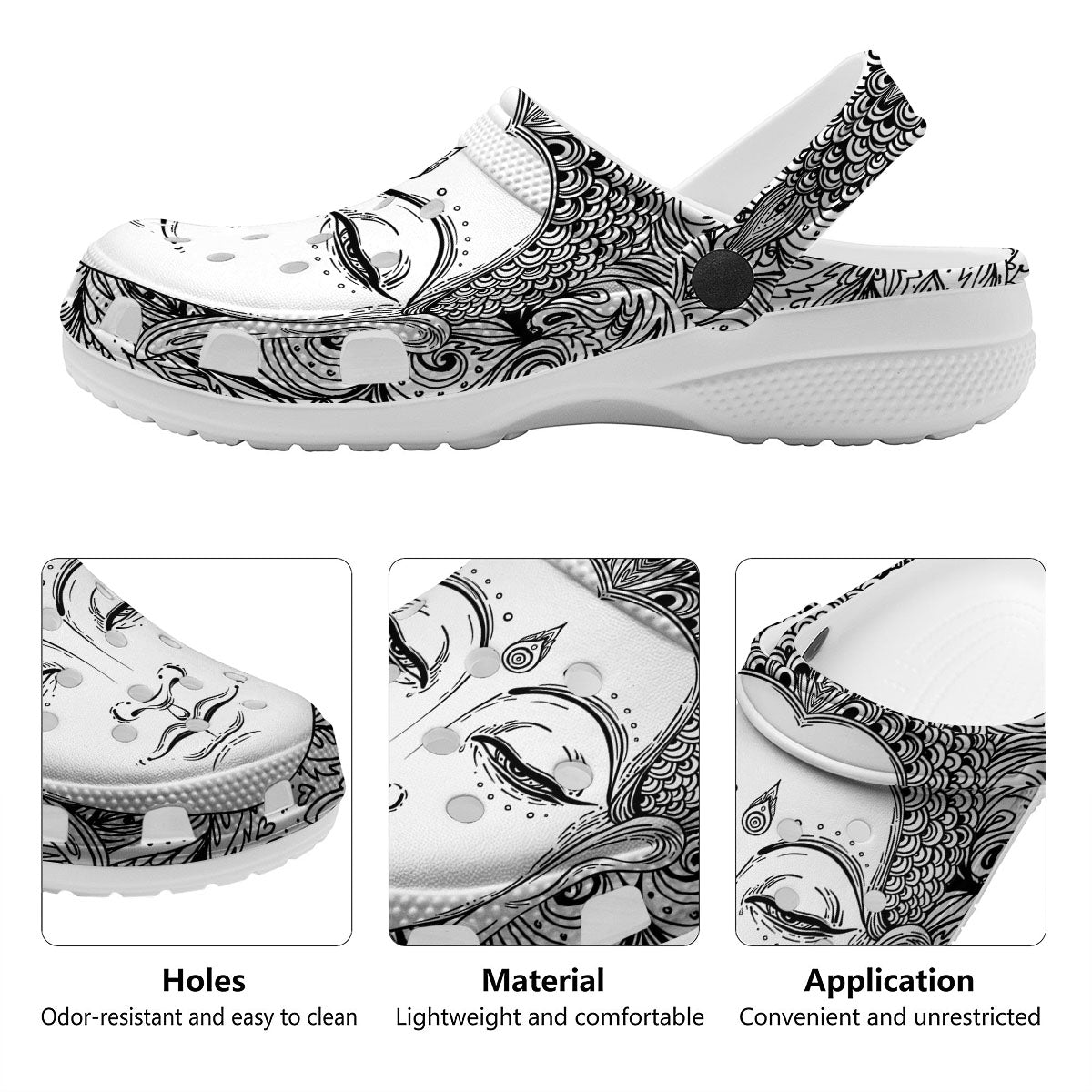 Buddha Mandala Spiritual Black White Print Clog-grizzshop