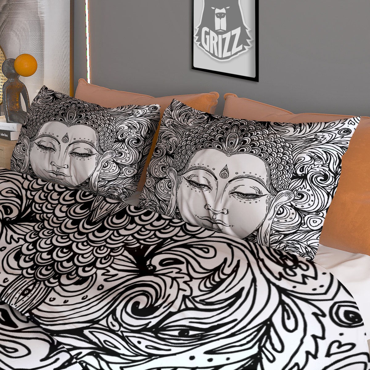 Buddha Mandala Spiritual Black White Print Duvet Cover Bedding Set