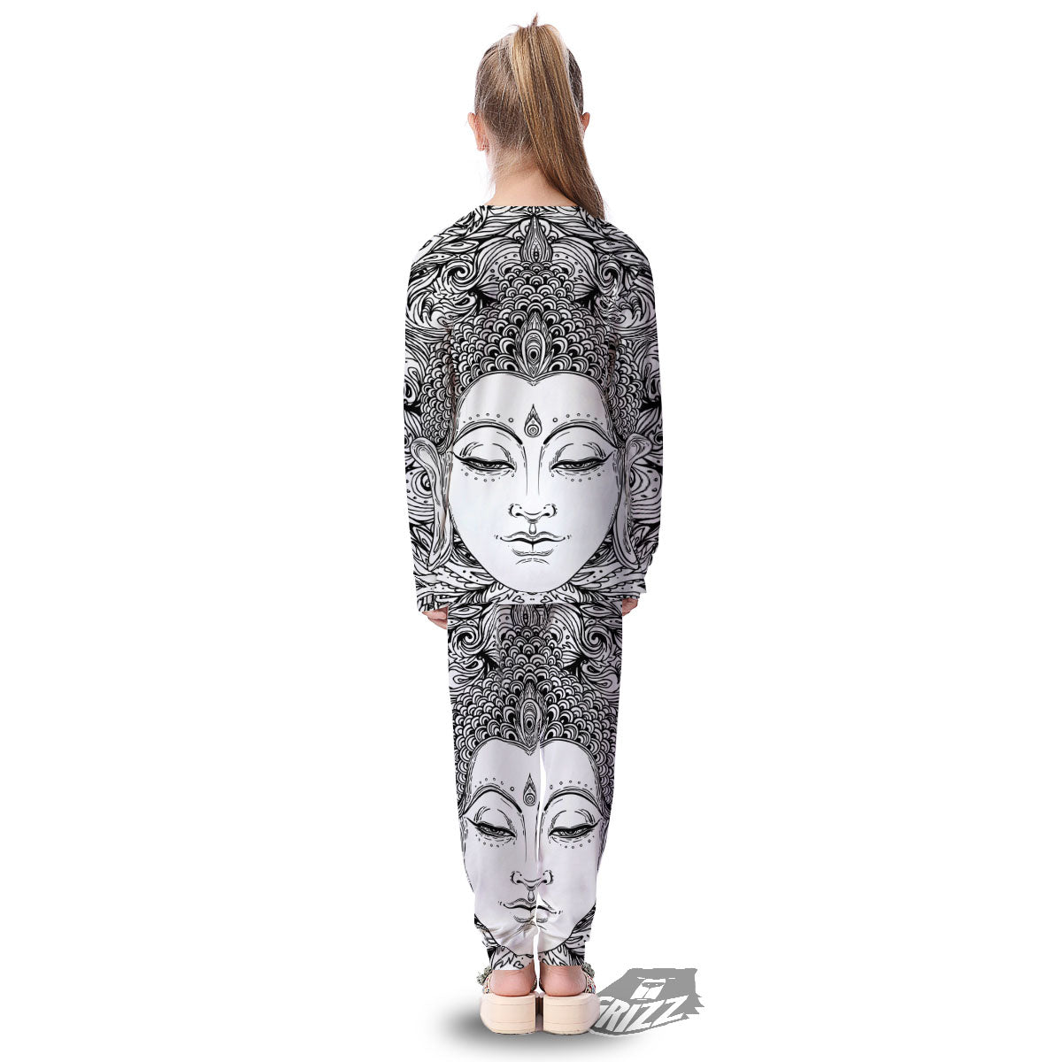 Buddha Mandala Spiritual Black White Print Kid's Pajamas-grizzshop