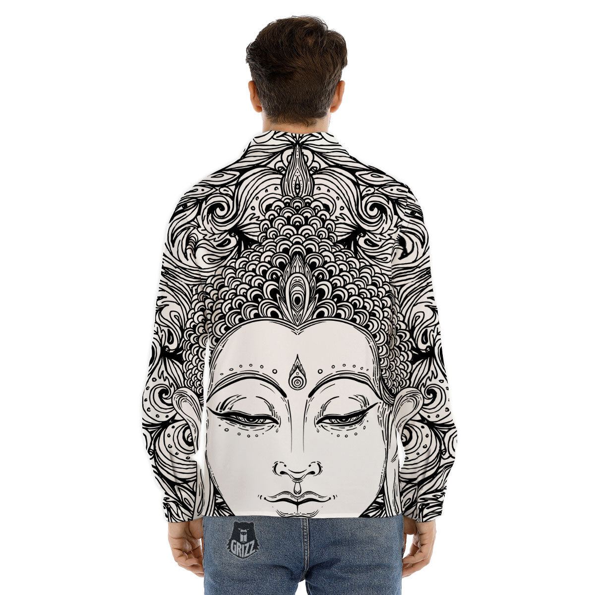 Buddha Mandala Spiritual Black White Print Men's Dress Shirts-grizzshop