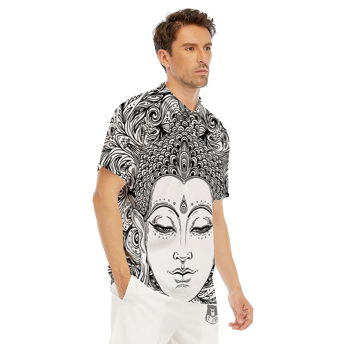 Buddha Mandala Spiritual Black White Print Men's Golf Shirts-grizzshop