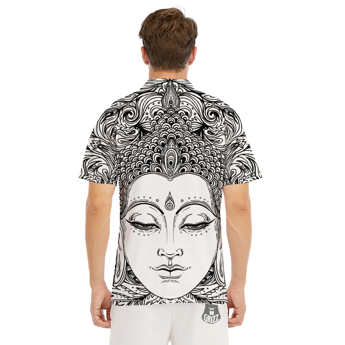 Buddha Mandala Spiritual Black White Print Men's Golf Shirts-grizzshop