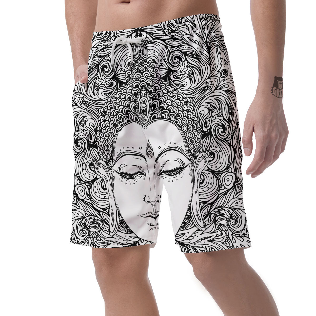 Buddha Mandala Spiritual Black White Print Men's Shorts-grizzshop