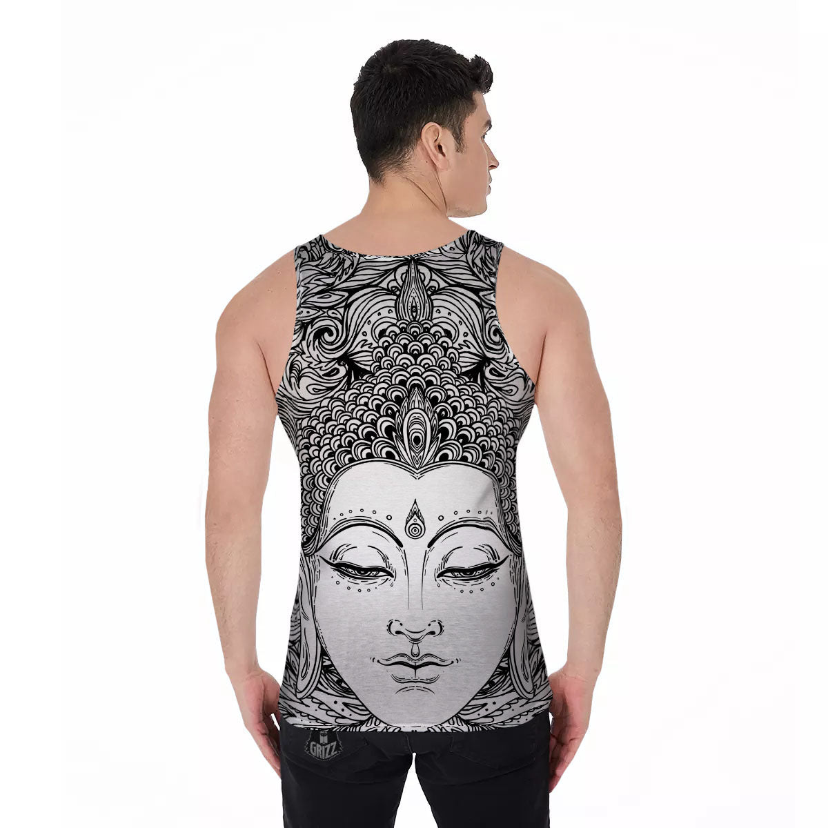 Buddha Mandala Spiritual Black White Print Men's Tank Top-grizzshop