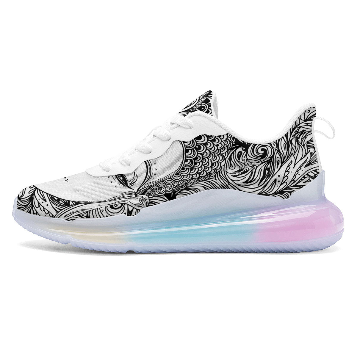 Buddha Mandala Spiritual Black White Print Running Sneakers-grizzshop