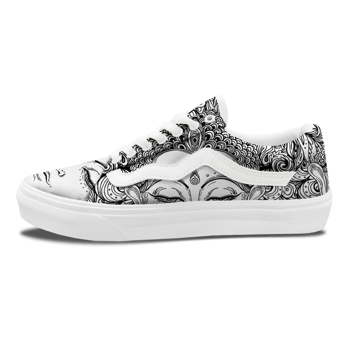 Buddha Mandala Spiritual Black White Print Skate Shoes-grizzshop