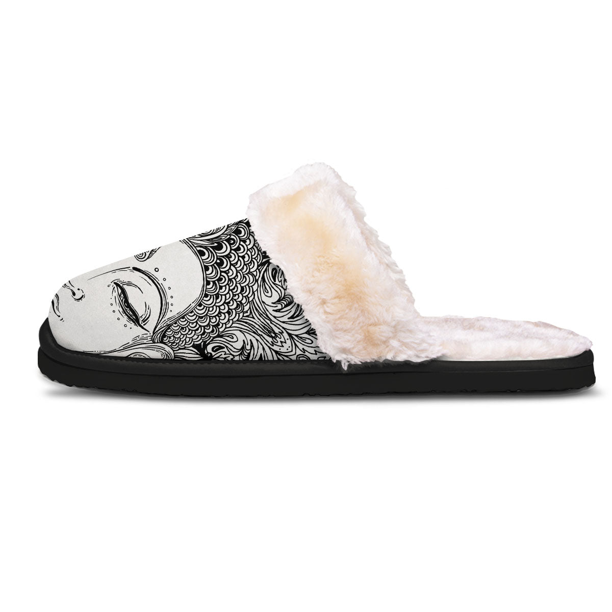 Buddha Mandala Spiritual Black White Print Slippers-grizzshop