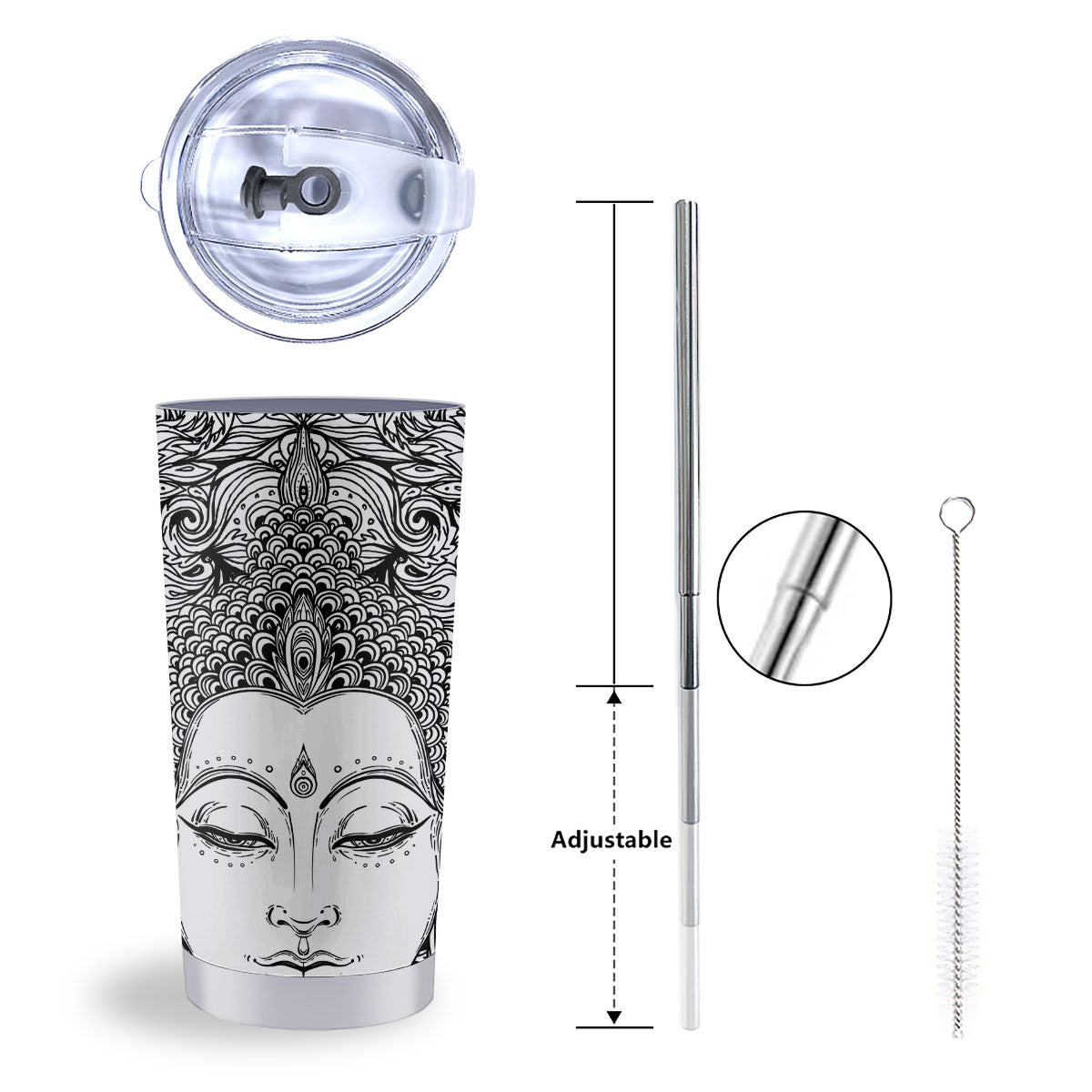Buddha Mandala Spiritual Black White Print Tumbler-grizzshop