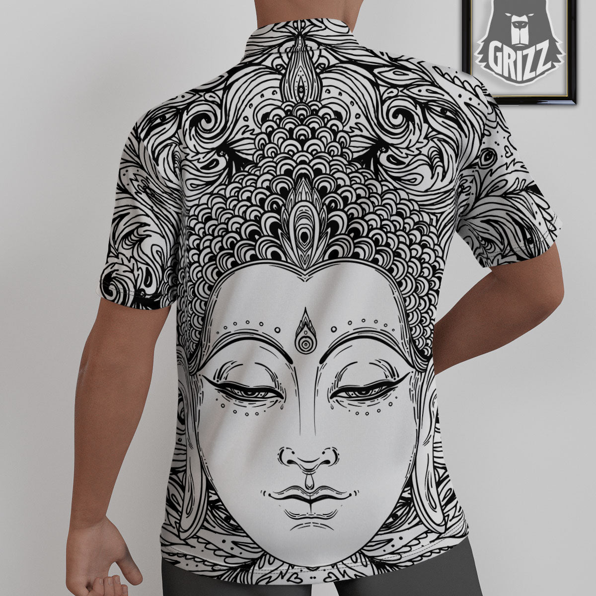 Buddha Mandala Spiritual Black White Print Untucked Shirts-grizzshop
