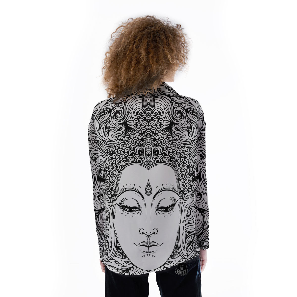 Buddha Mandala Spiritual Black White Print Women's Long Sleeve Shirts-grizzshop
