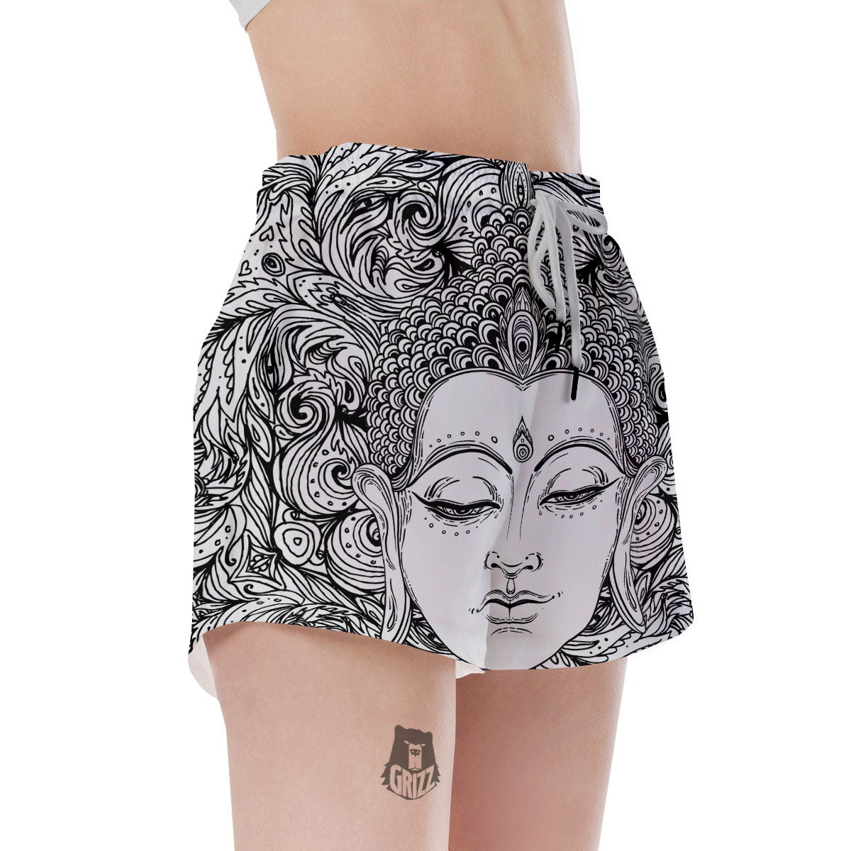 Buddha Mandala Spiritual Black White Print Women's Shorts-grizzshop