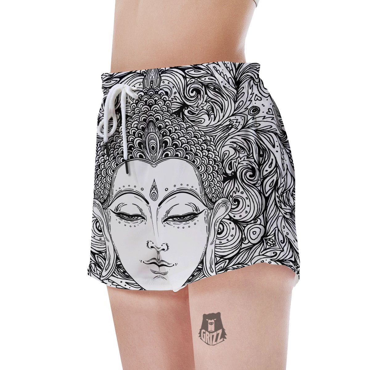 Buddha Mandala Spiritual Black White Print Women's Shorts-grizzshop