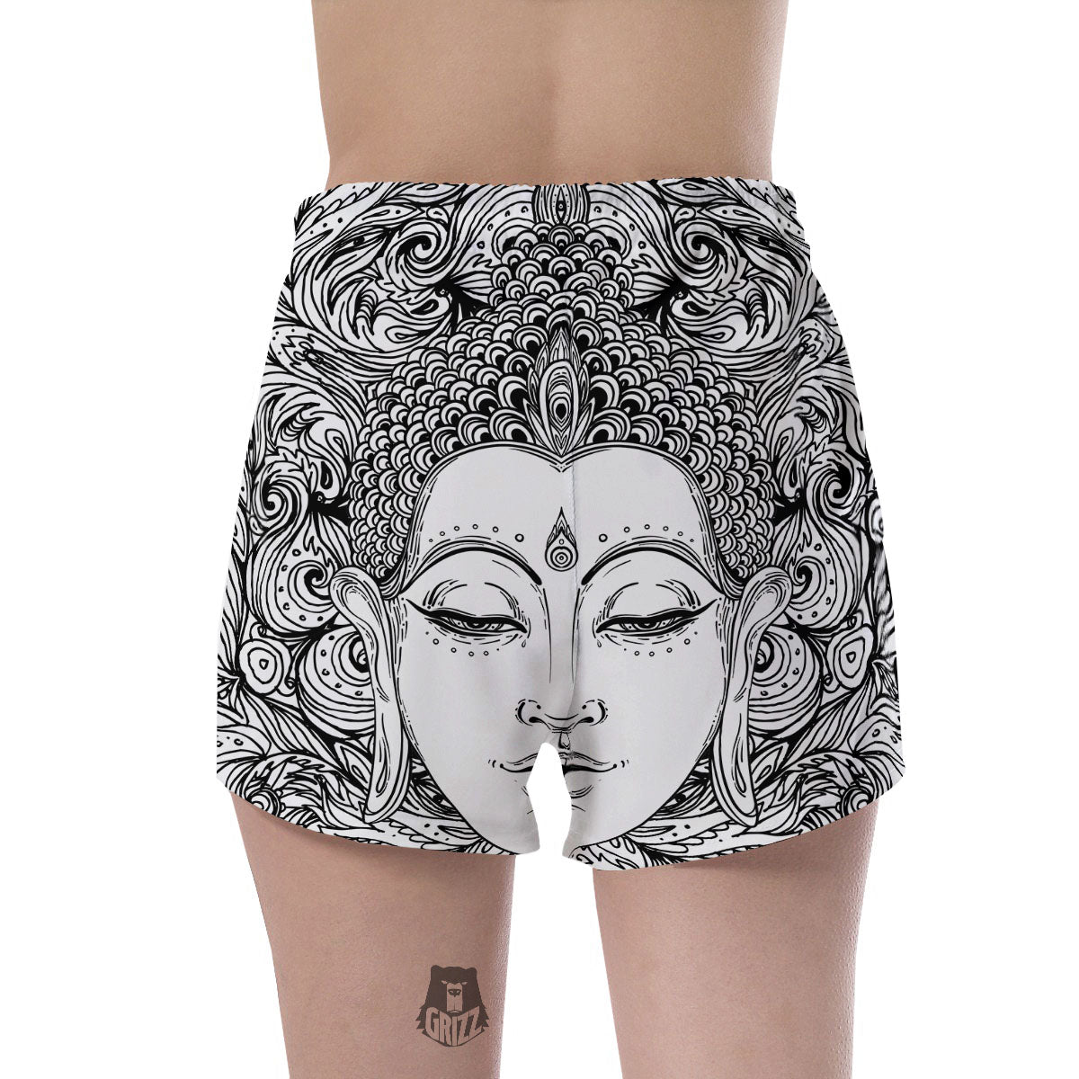 Buddha Mandala Spiritual Black White Print Women's Shorts-grizzshop