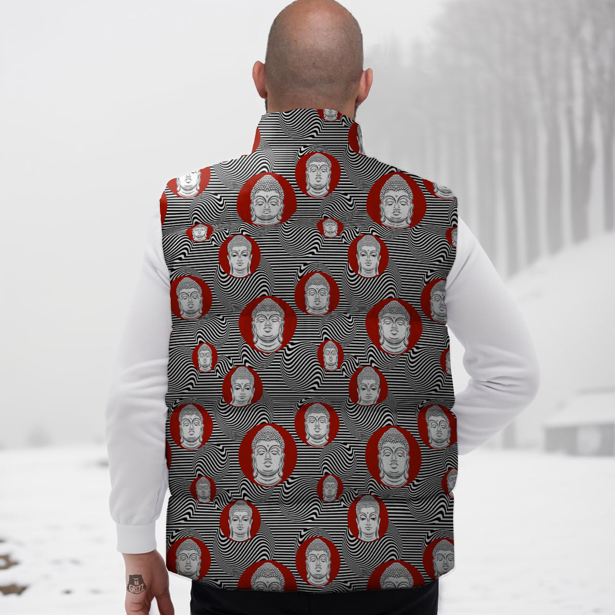 Buddha Print Pattern Down Vest-grizzshop