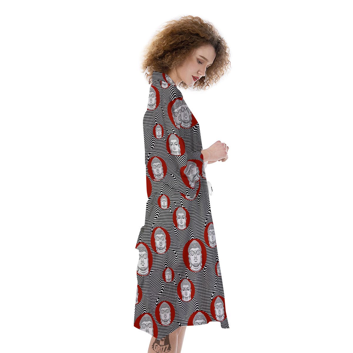Buddha Print Pattern Kimono-grizzshop