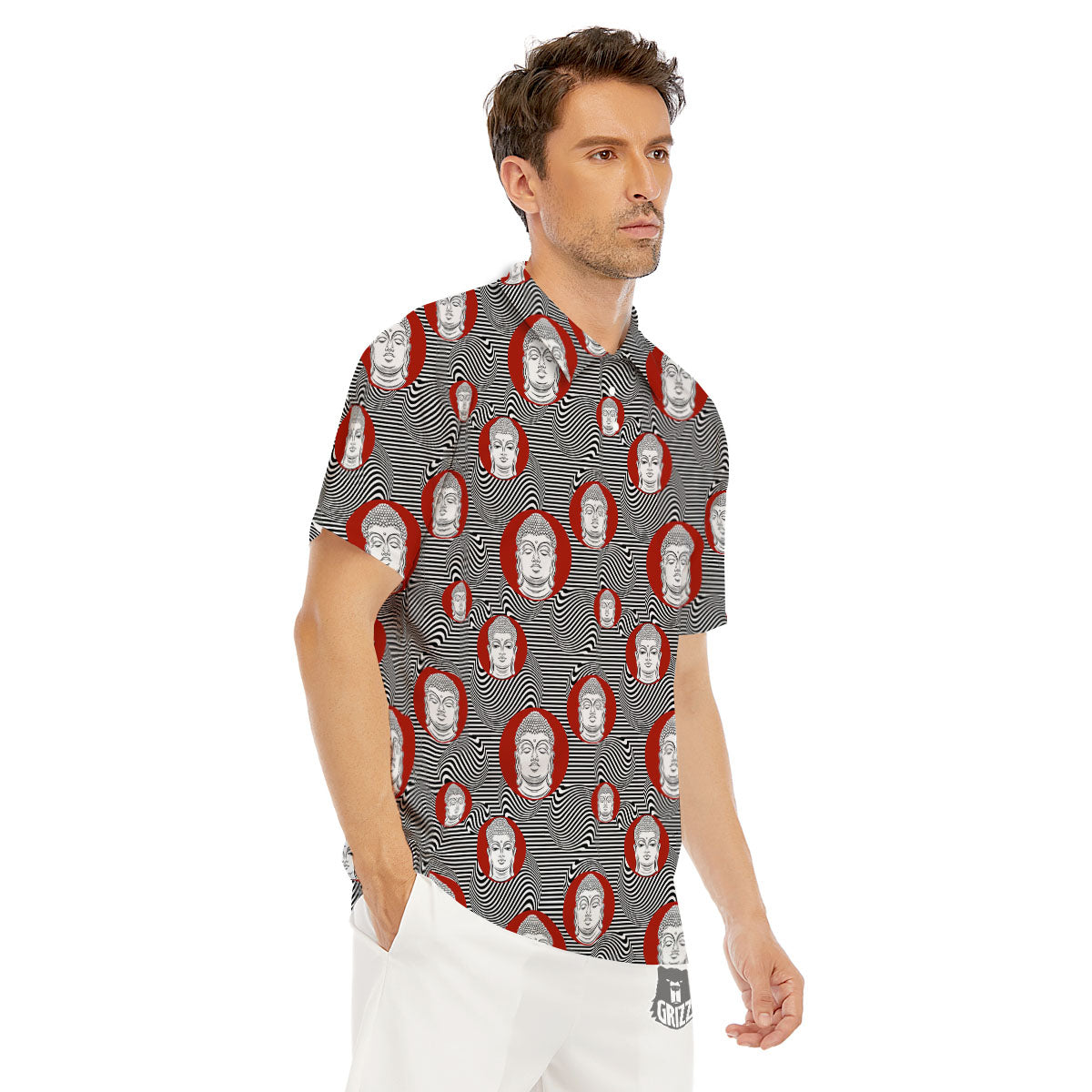 Buddha Print Pattern Men's Golf Shirts-grizzshop