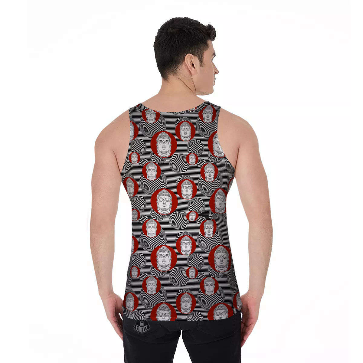 Buddha Print Pattern Men's Tank Top-grizzshop
