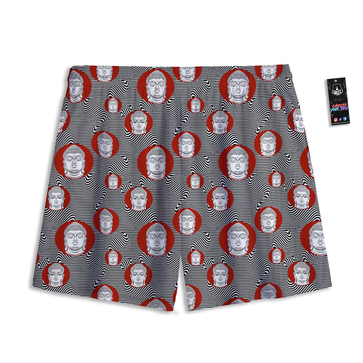 Buddha Print Pattern Mesh Shorts-grizzshop