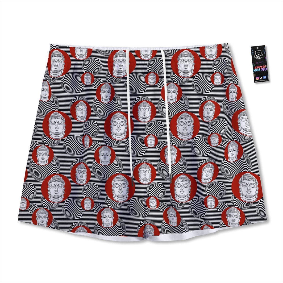 Buddha Print Pattern Mesh Shorts-grizzshop