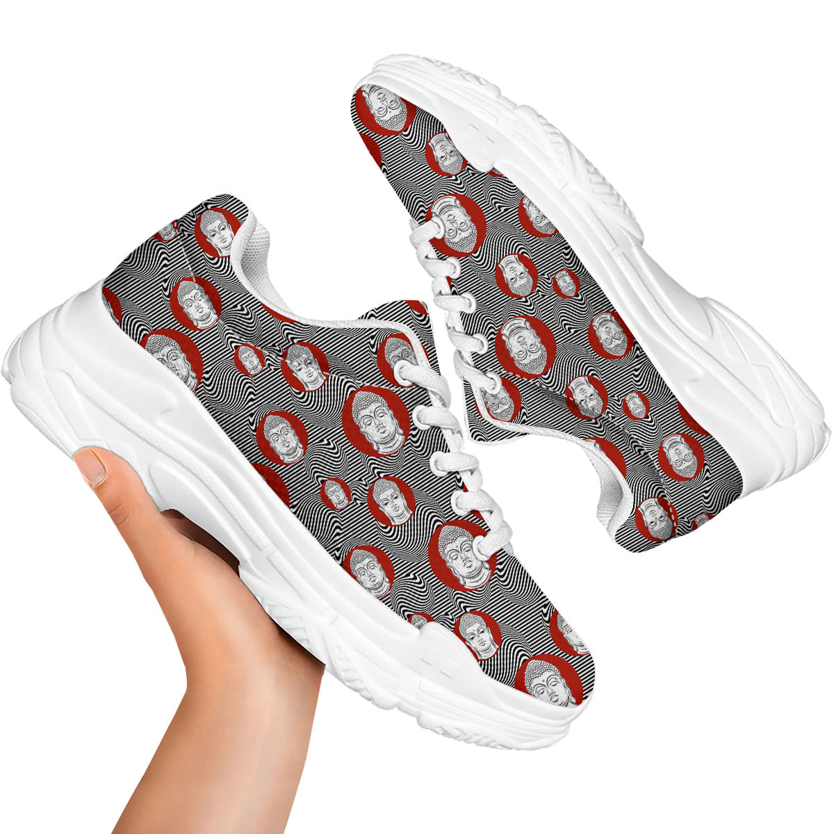 Buddha Print Pattern White Chunky Shoes-grizzshop