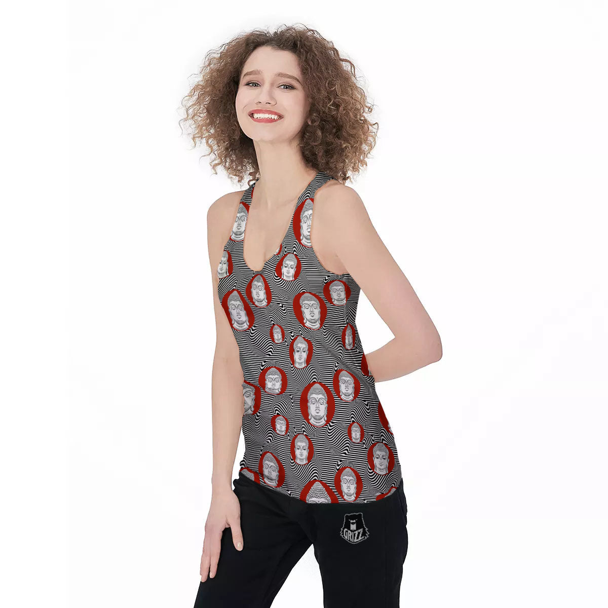 Buddha Print Pattern Women's Racerback Tank Top-grizzshop