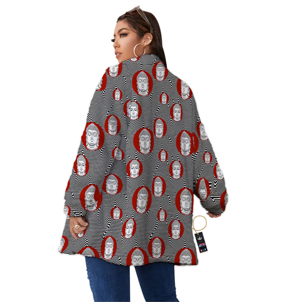 Buddha Print Pattern Women's Sherpa Jacket-grizzshop