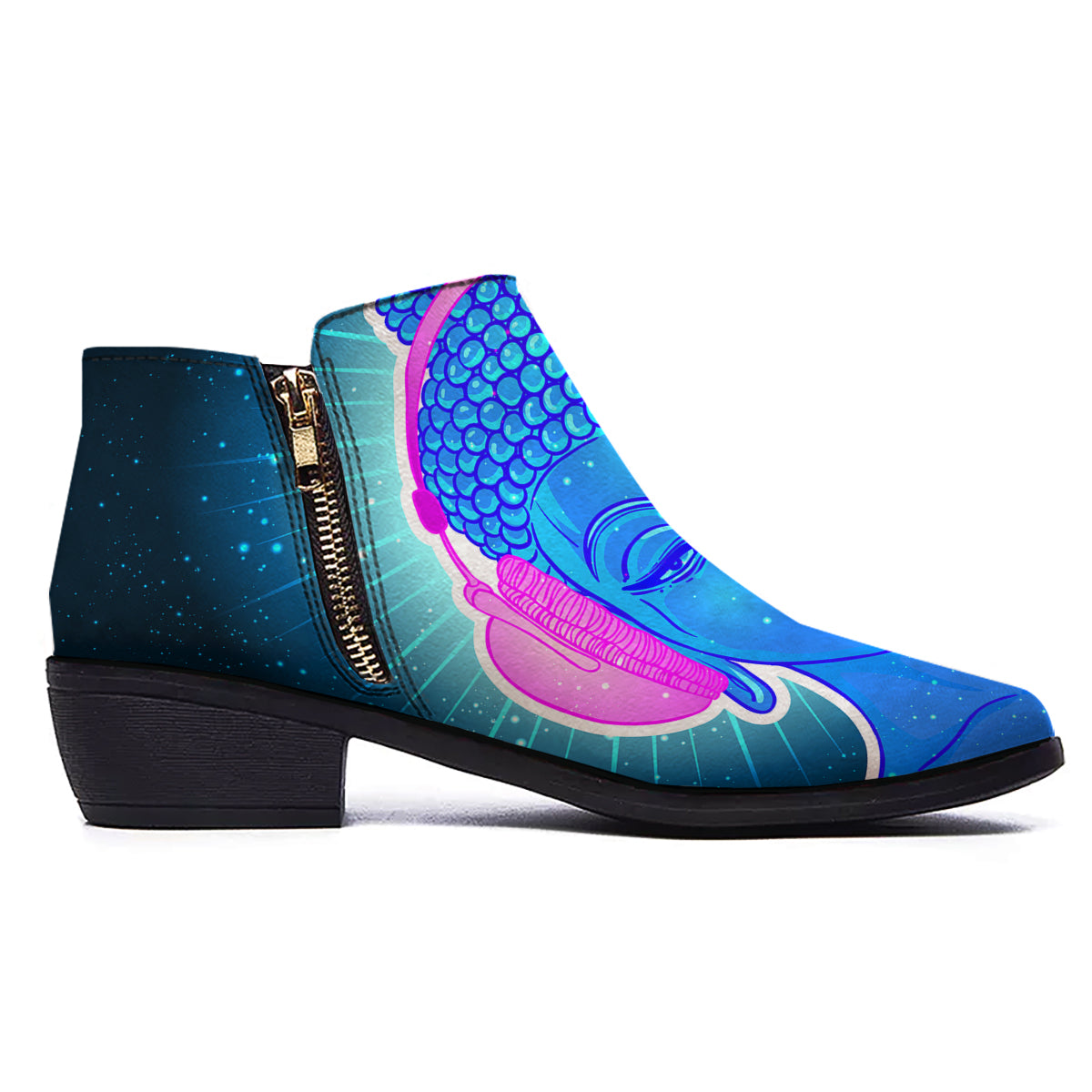 Buddha Psychedelic Print Ankle Boots-grizzshop