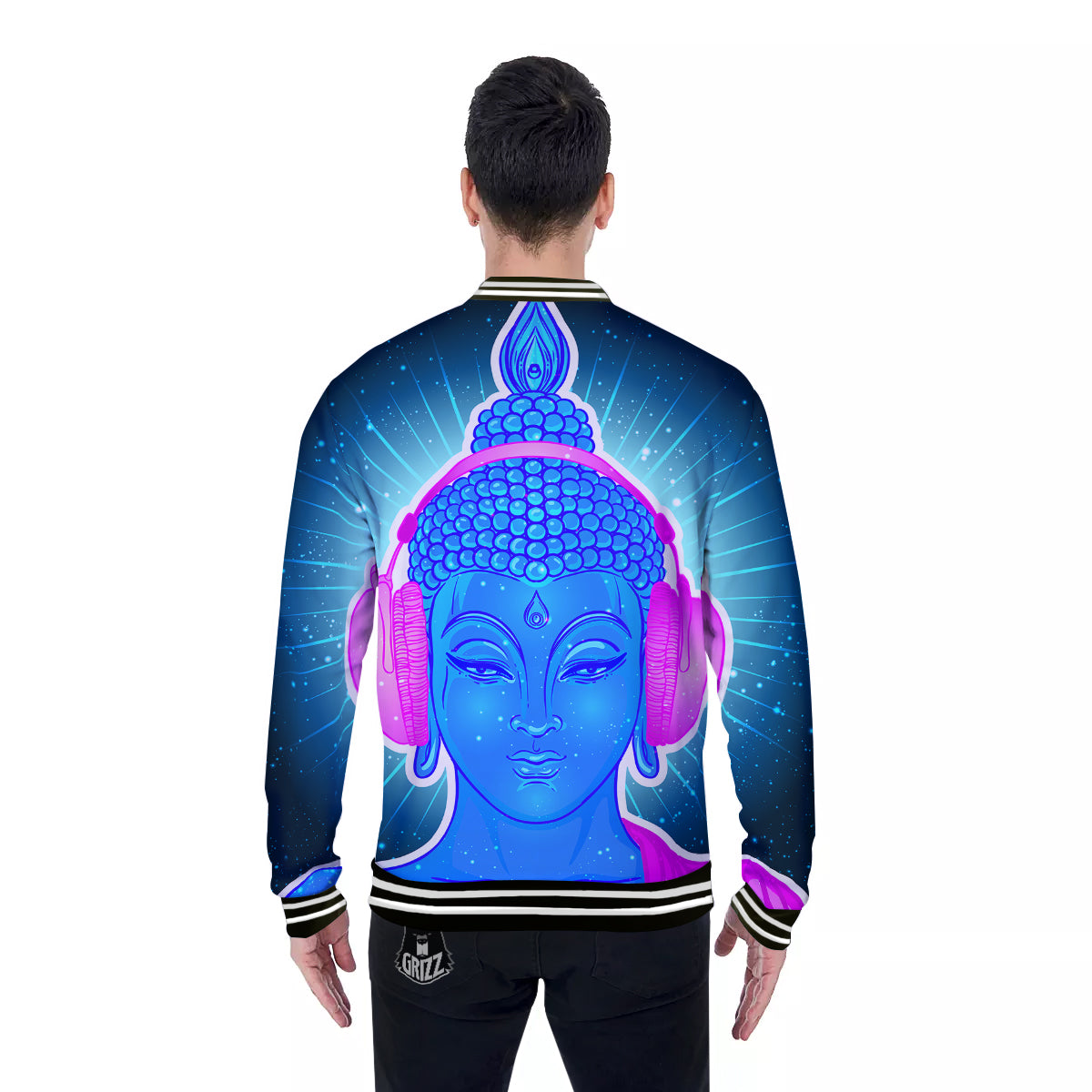Buddha Psychedelic Print Baseball Jacket-grizzshop