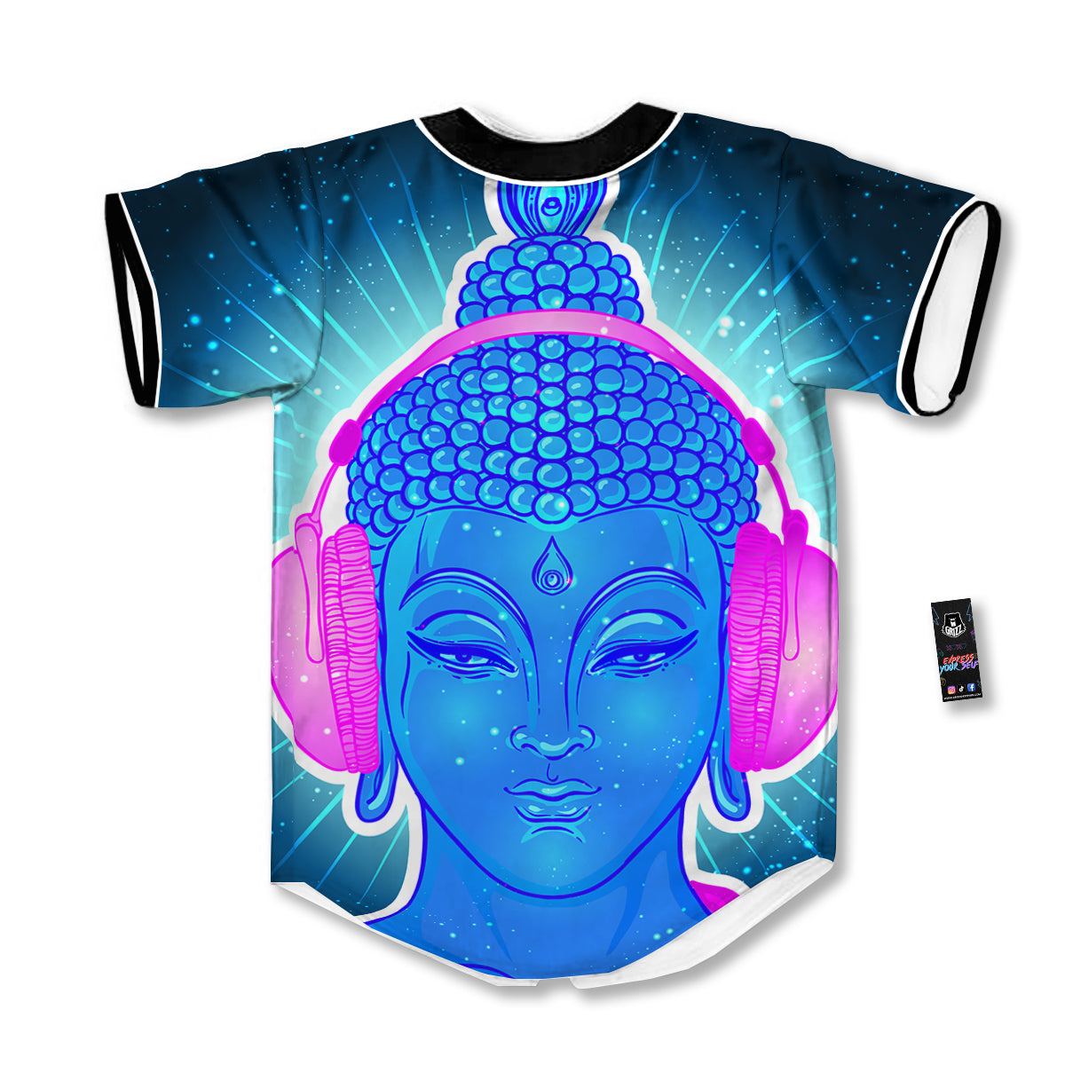 Buddha Psychedelic Print Baseball Jersey-grizzshop