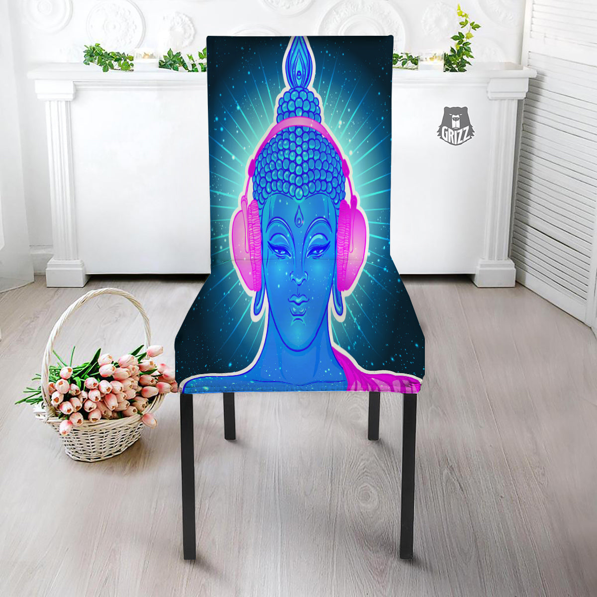 Buddha Psychedelic Print Dining Chair Slipcover-grizzshop