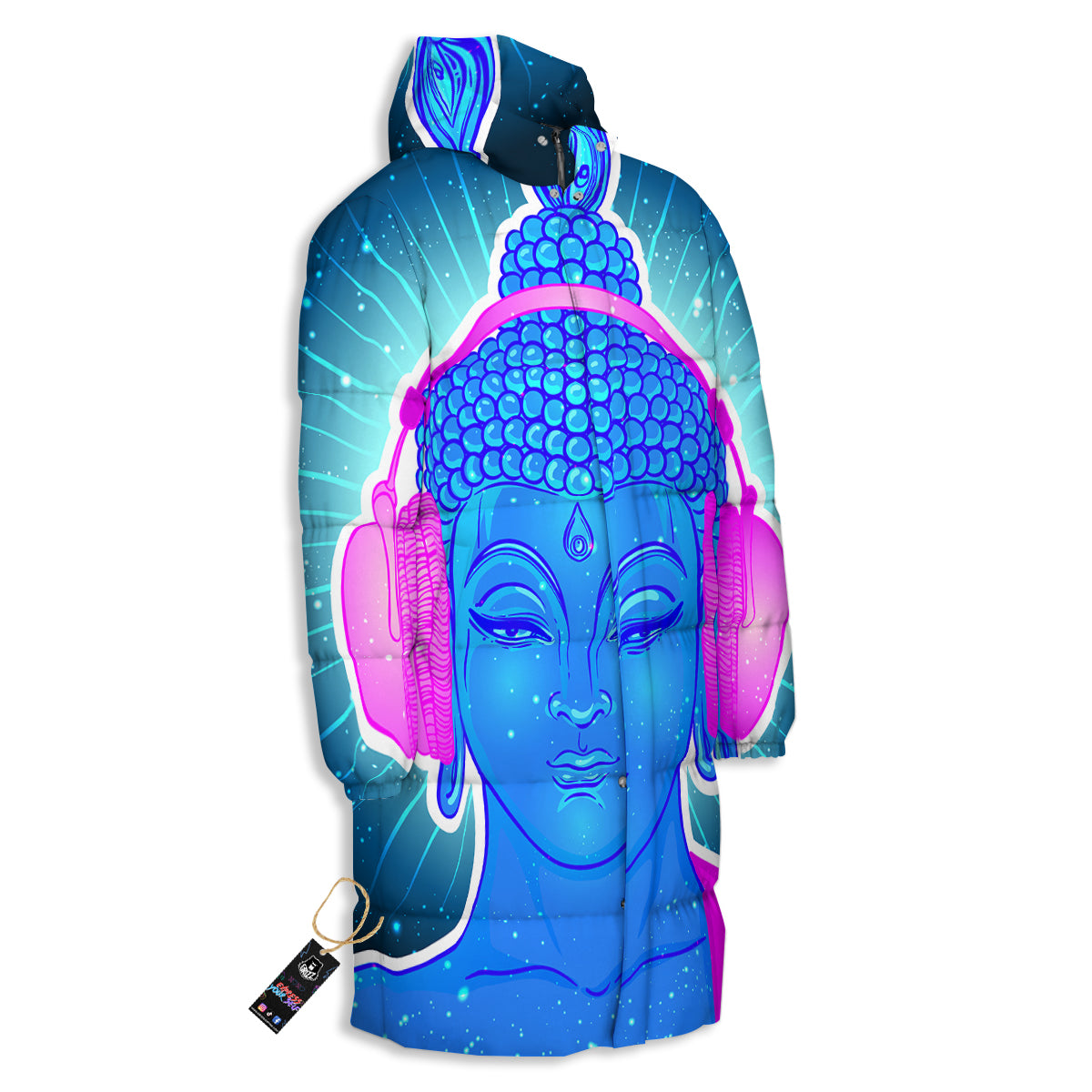 Buddha Psychedelic Print Long Down Jacket-grizzshop