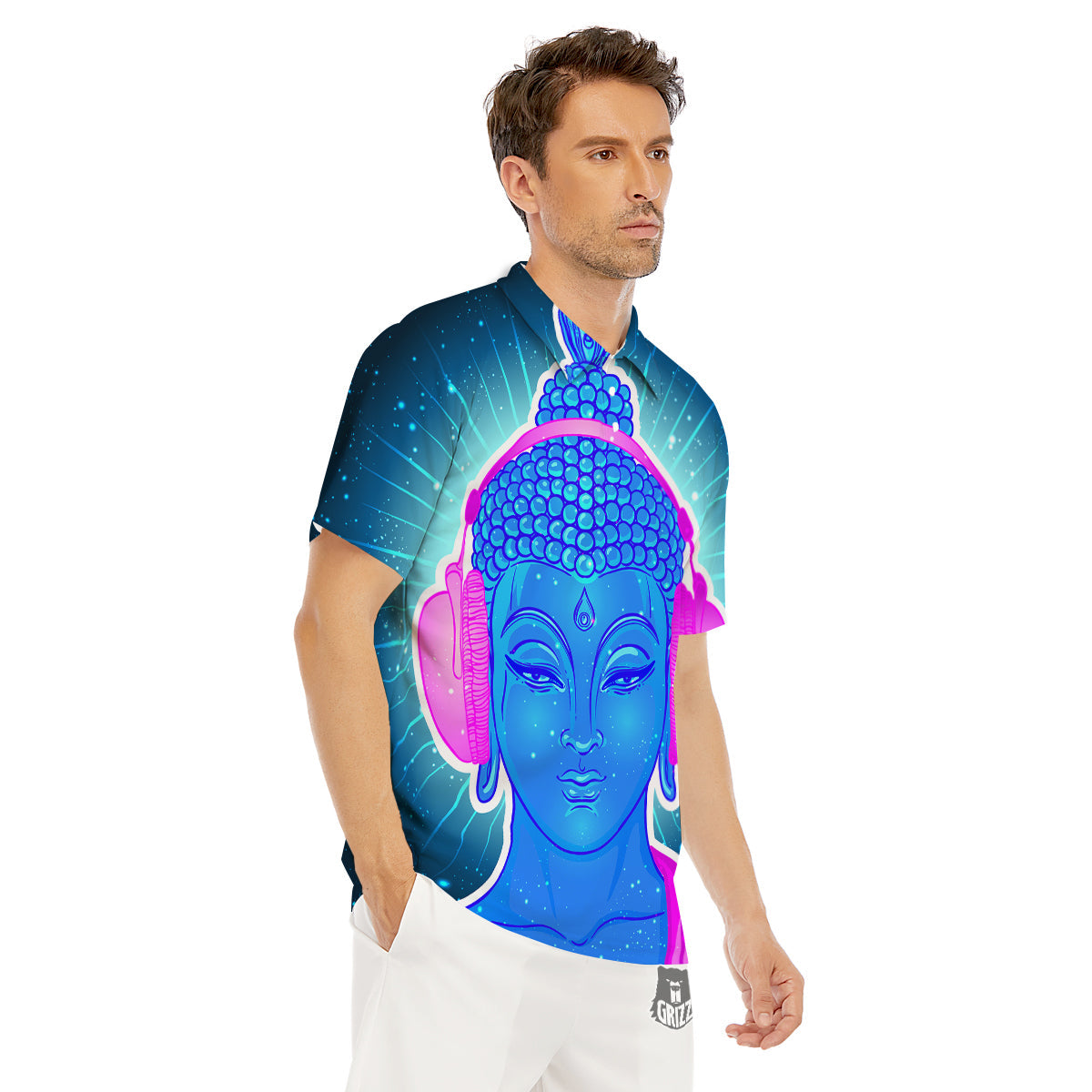 Buddha Psychedelic Print Men's Golf Shirts-grizzshop