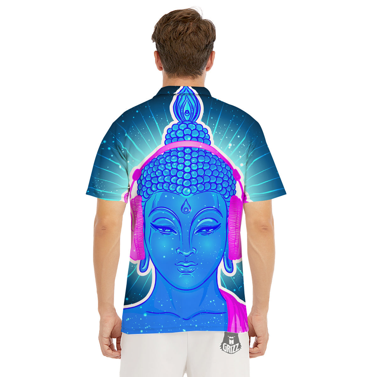 Buddha Psychedelic Print Men's Golf Shirts-grizzshop