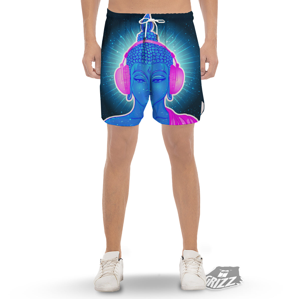 Buddha Psychedelic Print Men's Gym Shorts-grizzshop