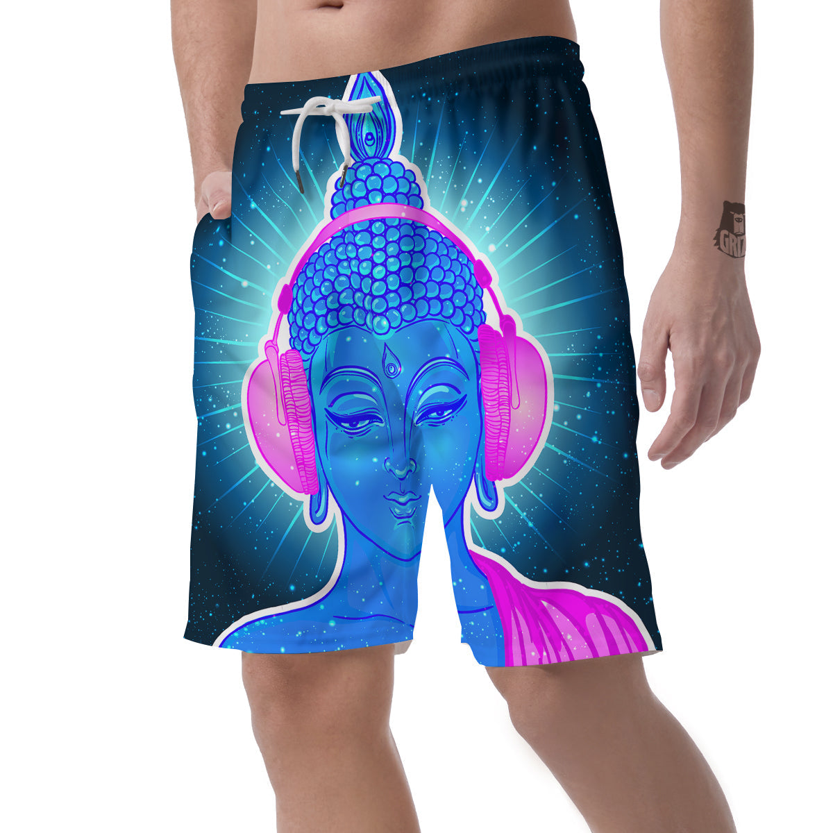 Buddha Psychedelic Print Men's Shorts-grizzshop
