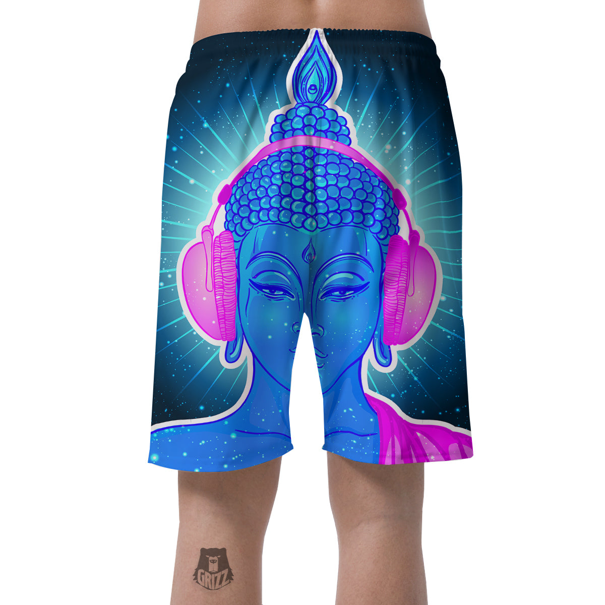 Buddha Psychedelic Print Men's Shorts-grizzshop