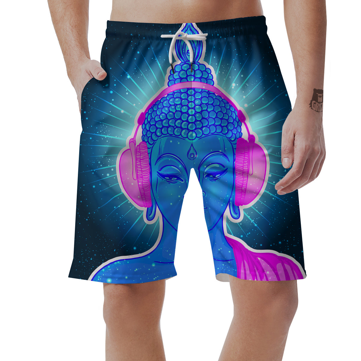 Buddha Psychedelic Print Men's Shorts-grizzshop