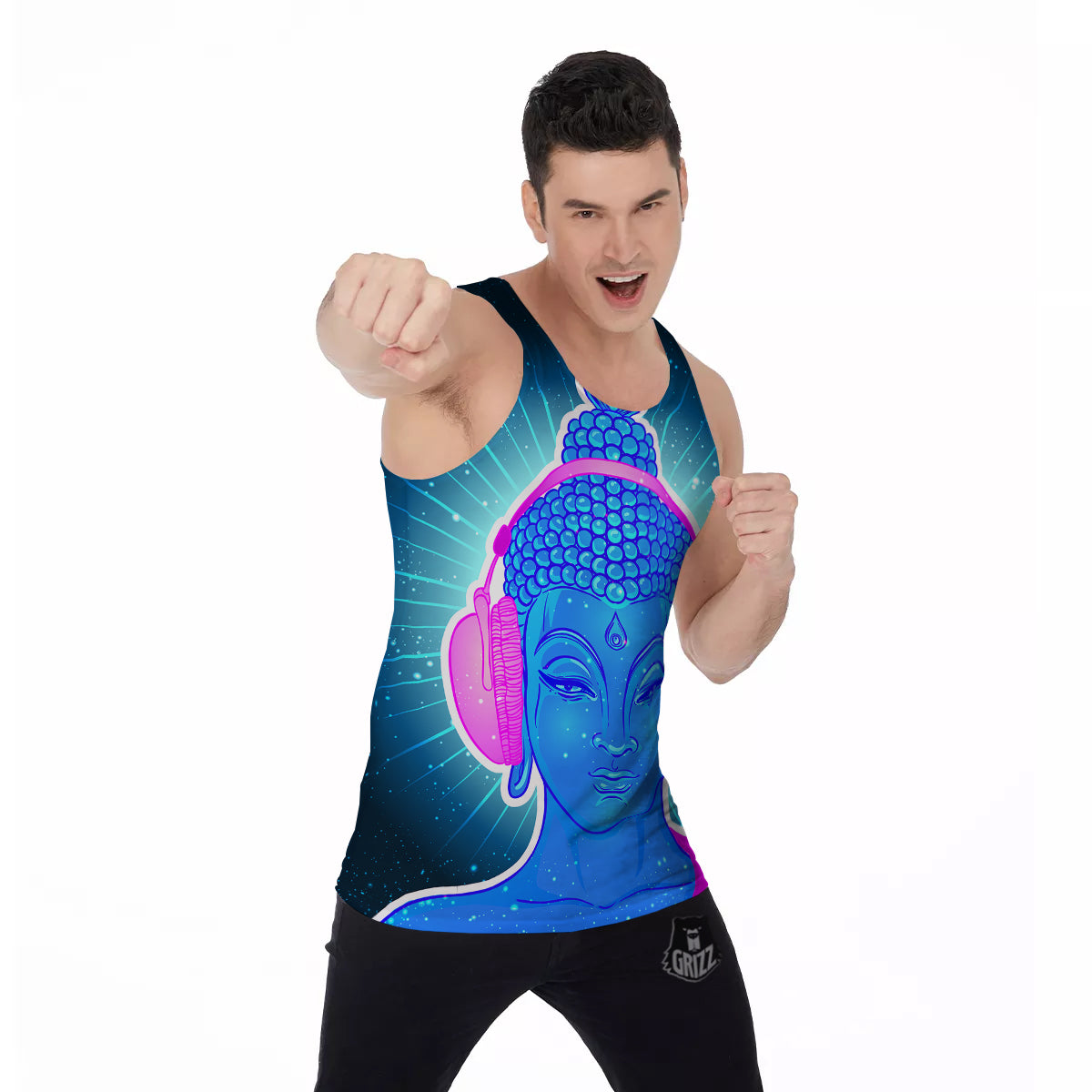 Buddha Psychedelic Print Men's Tank Top-grizzshop