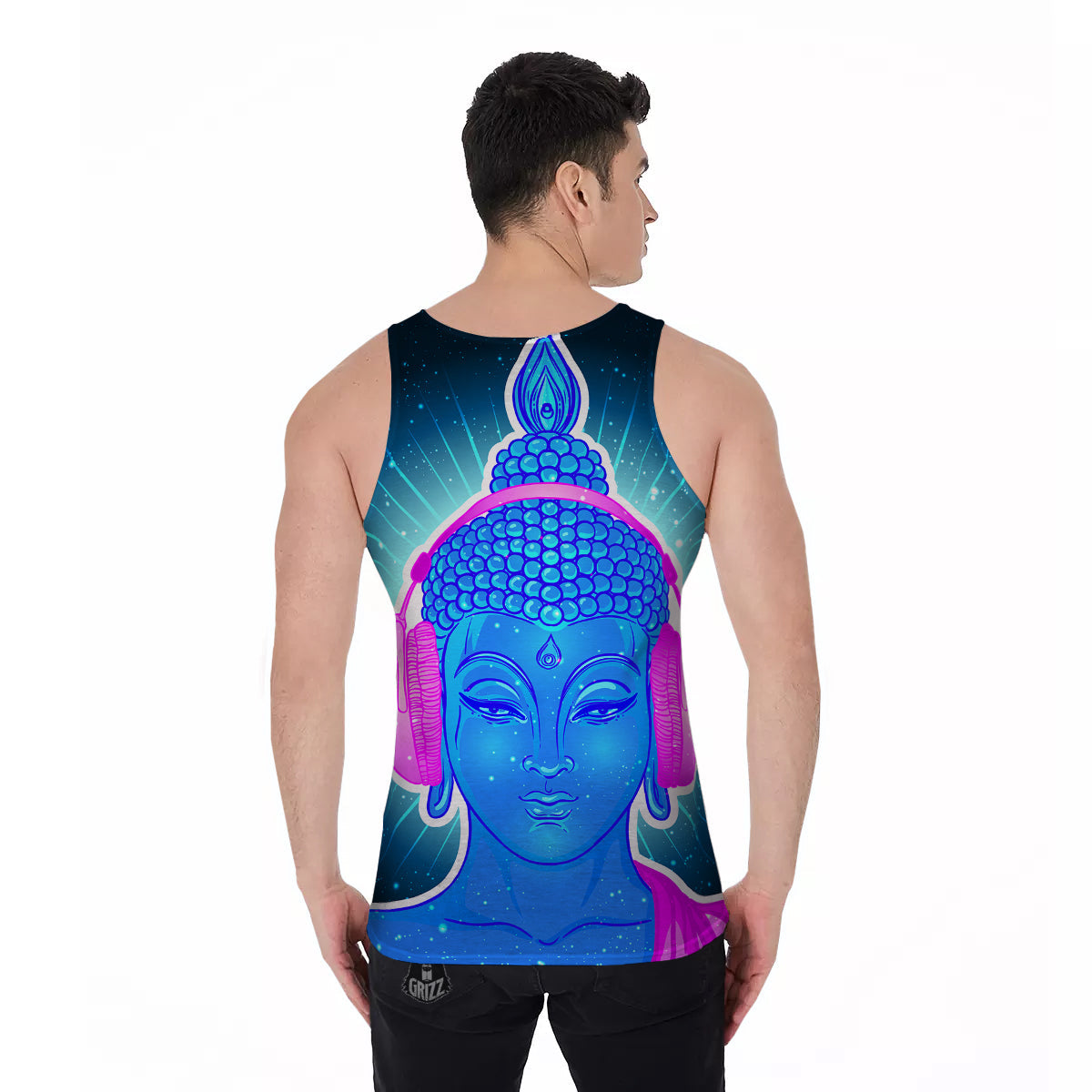 Buddha Psychedelic Print Men's Tank Top-grizzshop