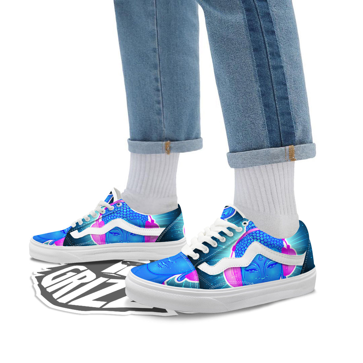 Buddha Psychedelic Print Skate Shoes-grizzshop