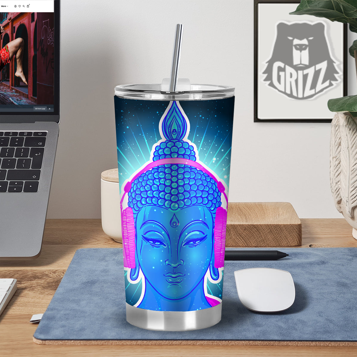Buddha Psychedelic Print Tumbler-grizzshop