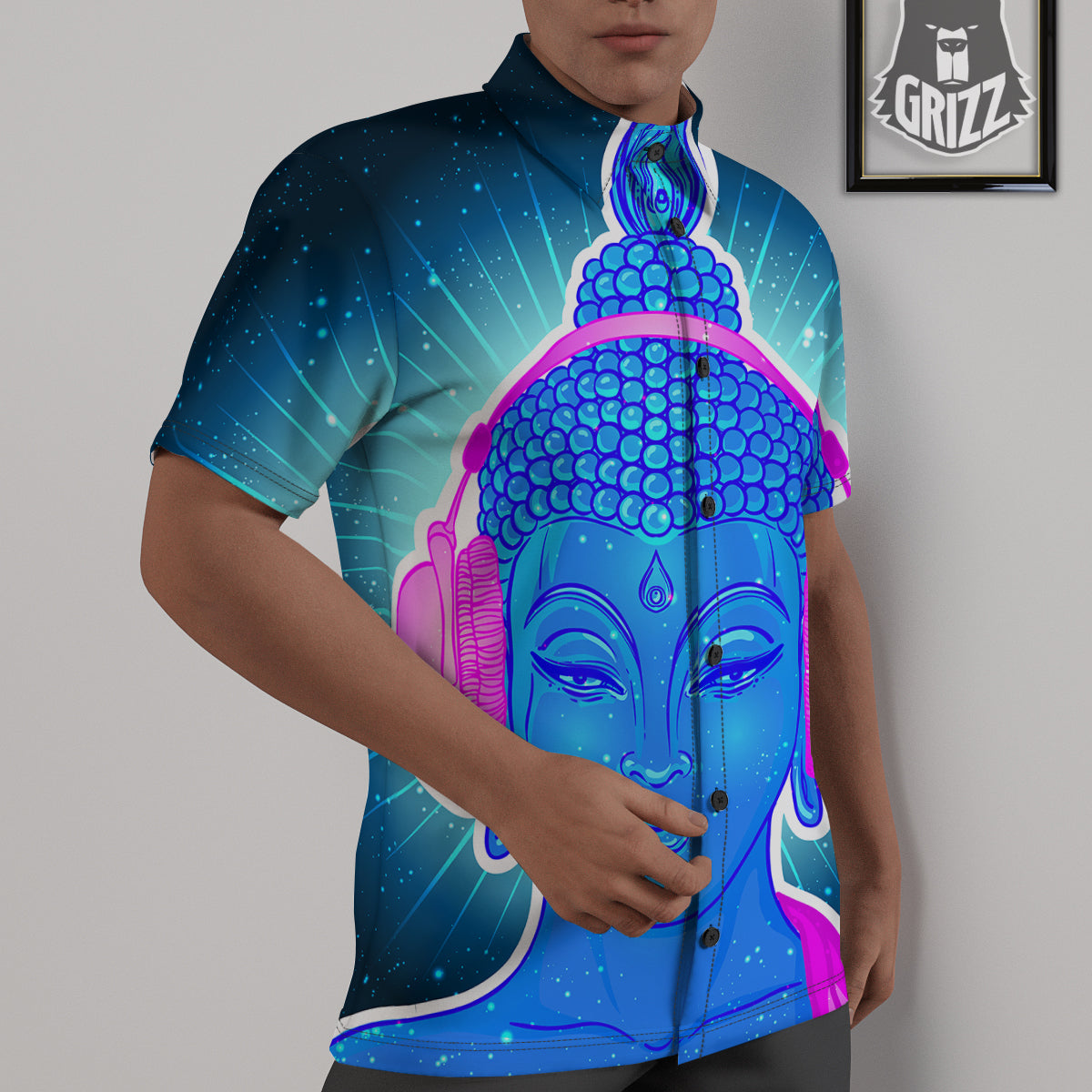 Buddha Psychedelic Print Untucked Shirts-grizzshop