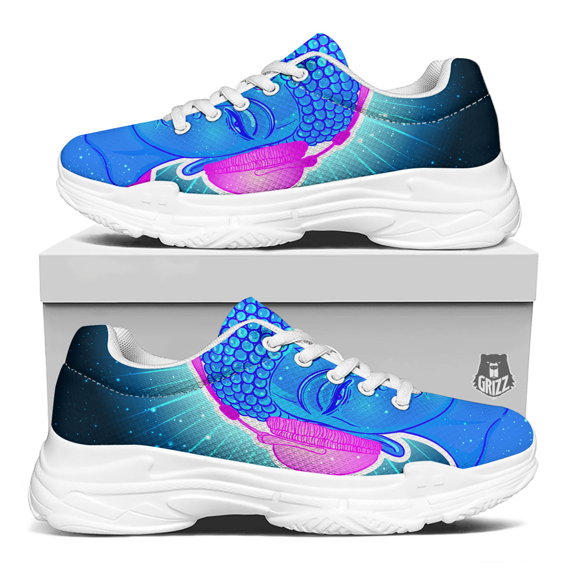 Buddha Psychedelic Print White Chunky Shoes-grizzshop