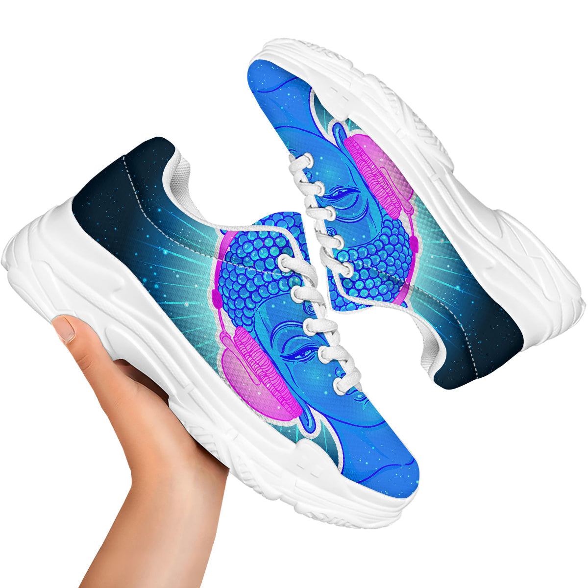 Buddha Psychedelic Print White Chunky Shoes-grizzshop