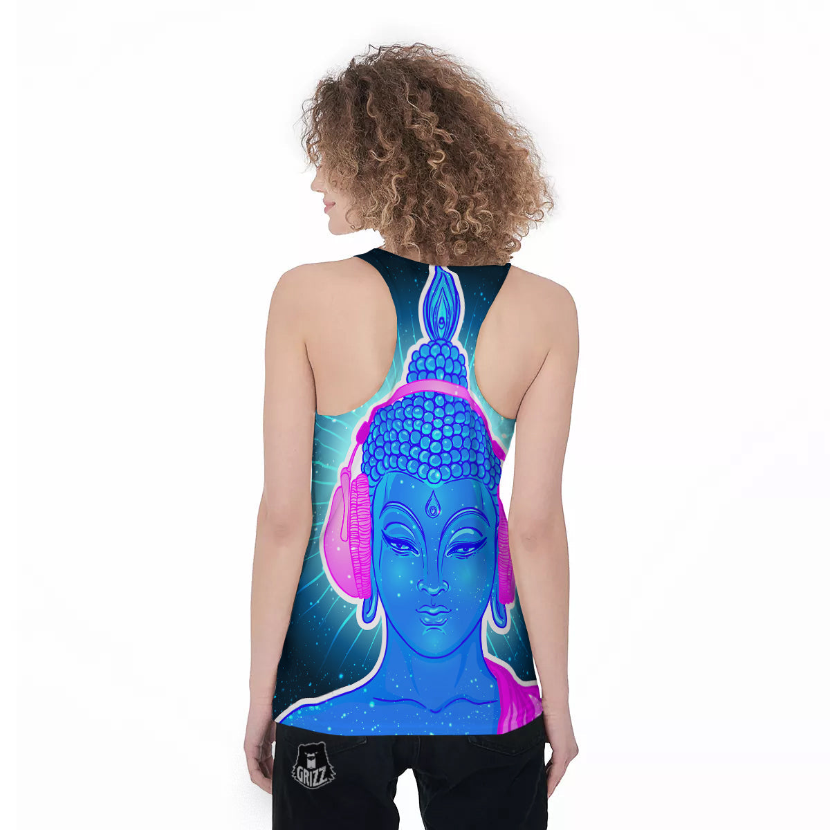 Buddha Psychedelic Print Women's Racerback Tank Top-grizzshop
