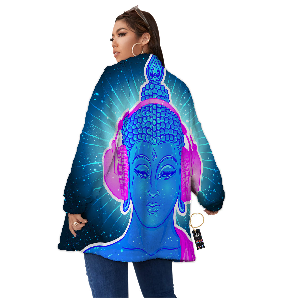 Buddha Psychedelic Print Women's Sherpa Jacket-grizzshop