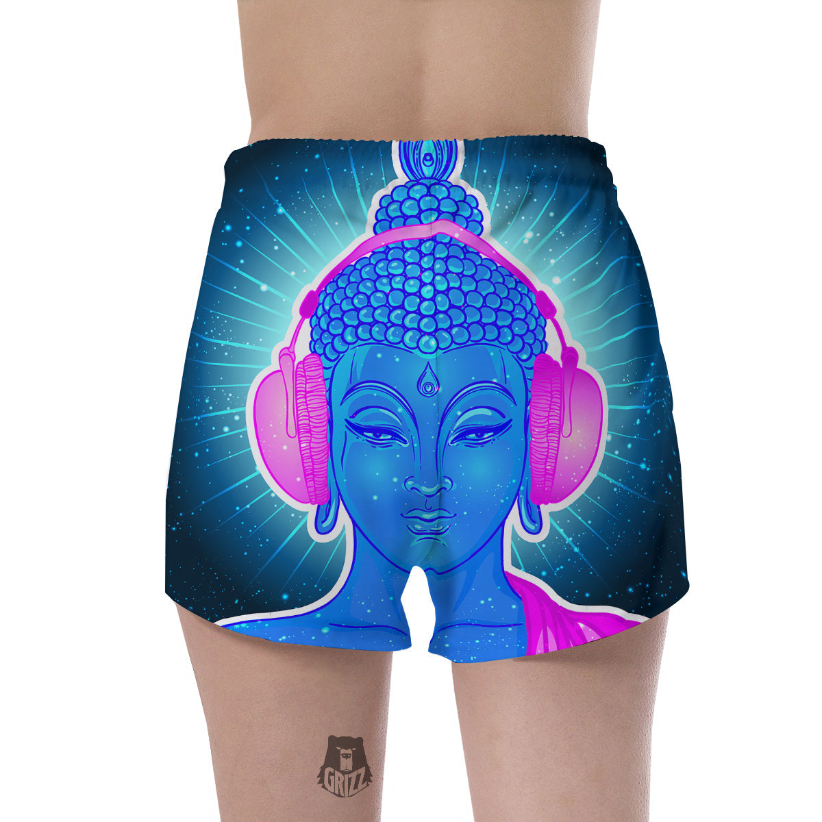 Buddha Psychedelic Print Women's Shorts-grizzshop