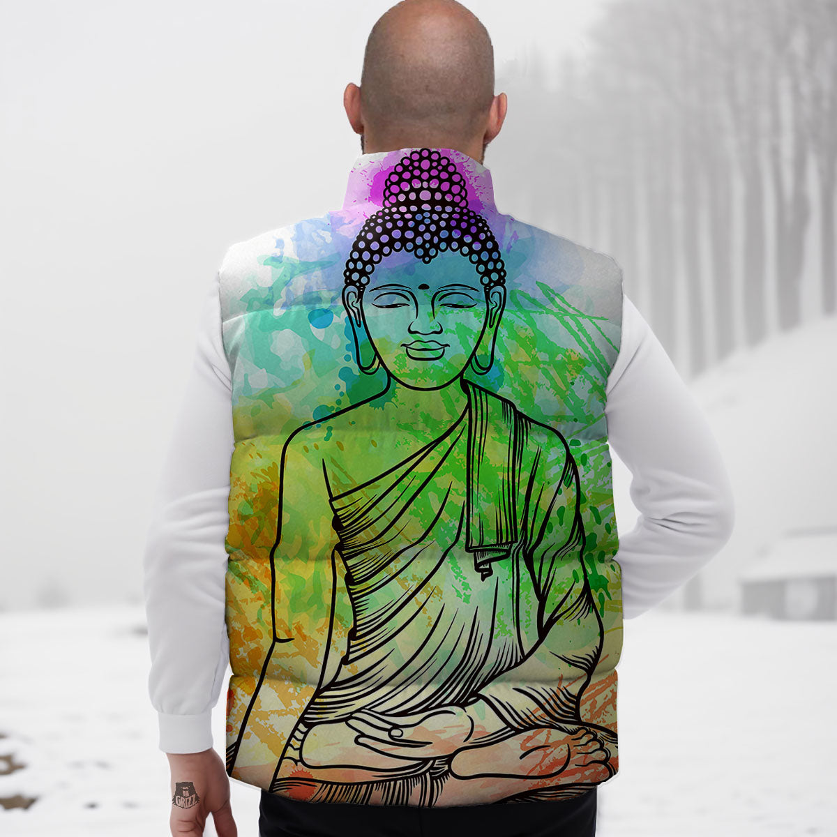 Buddha Reggae Print Down Vest-grizzshop